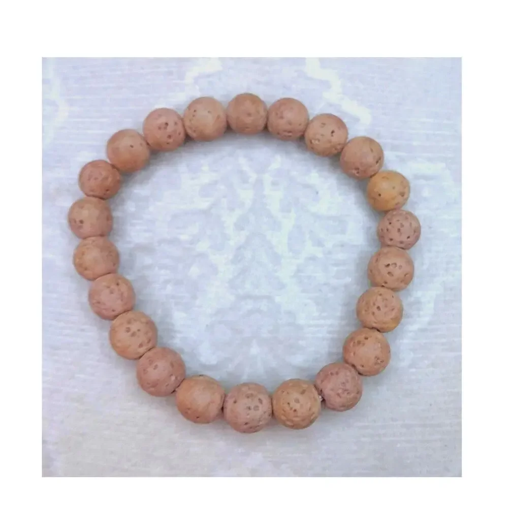 Natural Volcanic Lava Rock Bracelet Tan Beaded Stretch Artisan Diffuser Unisex